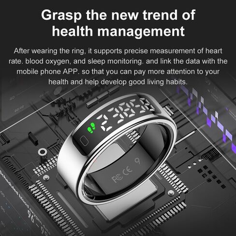 Smart Ring Health Tracker, Titanium Silver Round Design, Touch Screen, Bluetooth Connectivity, Water Resistant, Health Monitoring for Adults(Gold, 11#(20.8mm)) in Saudi Arabia
