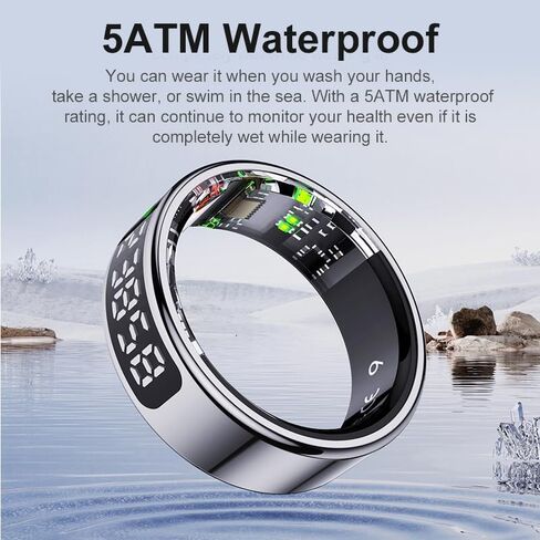 Smart Ring Health Tracker, Titanium Silver Round Design, Touch Screen, Bluetooth Connectivity, Water Resistant, Health Monitoring for Adults(Gold, 11#(20.8mm)) in Saudi Arabia
