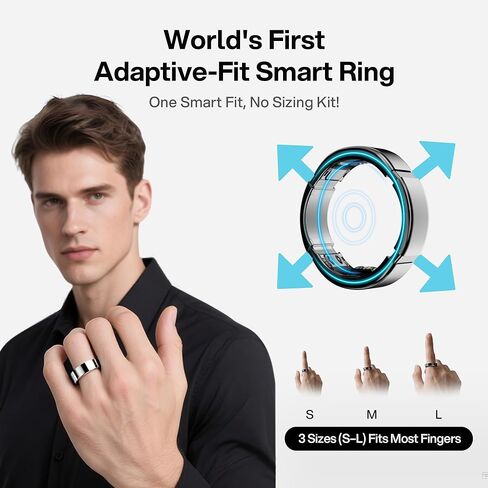 Smart Ring-Adjustable Wearable Ring for Men & Women, Blood Oxygen & Blood Pressure Ring,No App Subscription, Fitness Ring for Sleep Tracking - Heart Rate - Fitness Tracker, L(13.5-18+) in Saudi Arabia