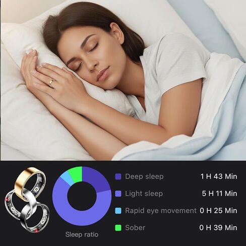 حلقة ذكية للنساء والرجال، حلقة تتبع اللياقة البدنية مع مراقب معدل ضربات القلب، HRV، تتبع النوم، بدون رسوم اشتراك، حلقة نشاط مقاومة للماء 10ATM لهواتف iPhone وAndroid (ذهبي، #8) in Kuwait