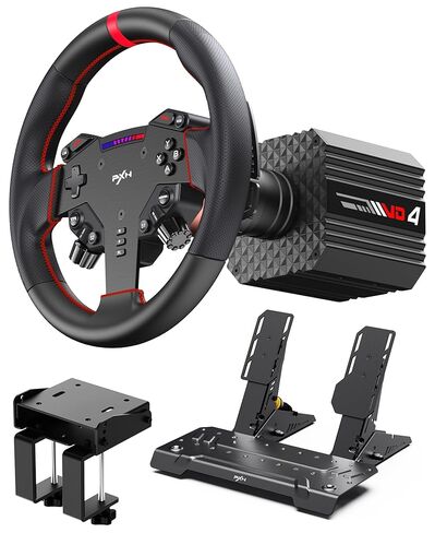 PXN VD4 Direct Drive Racing Wheel Bundle – 4Nm Servo Motor Base, 11 in Steering Wheel with Quick Release, Hall Effect Pedals, Table Clamp, PC Tuning Software Support, Racing Simulator Set for Windows in Saudi Arabia