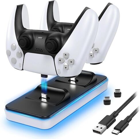قاعدة شحن DualSense Edge باللون الأبيض ومحطة شحن لوحدات تحكم PS5 - محول طاقة لاسلكي مزدوج لوحدة التحكم وقاعدة عصا التحكم in Kuwait