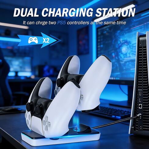 قاعدة شحن DualSense Edge باللون الأبيض ومحطة شحن لوحدات تحكم PS5 - محول طاقة لاسلكي مزدوج لوحدة التحكم وقاعدة عصا التحكم in Kuwait