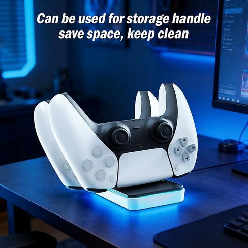 قاعدة شحن DualSense Edge باللون الأبيض ومحطة شحن لوحدات تحكم PS5 - محول طاقة لاسلكي مزدوج لوحدة التحكم وقاعدة عصا التحكم in Kuwait