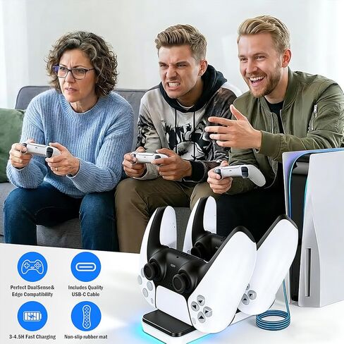قاعدة شحن DualSense Edge باللون الأبيض ومحطة شحن لوحدات تحكم PS5 - محول طاقة لاسلكي مزدوج لوحدة التحكم وقاعدة عصا التحكم in Kuwait