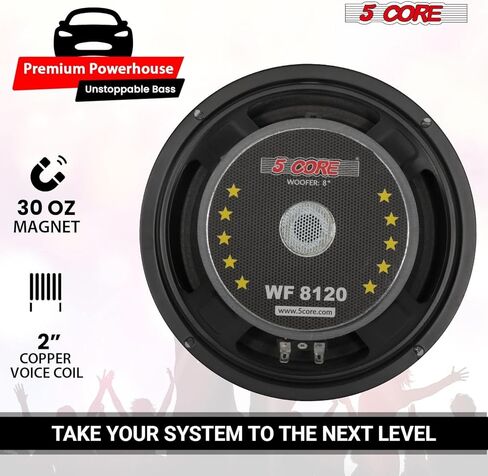 5 Core 8 Inch Subwoofer Pair 500 Watt Car Sub Woofer Speaker 4 OHM W SUPWOOFORS SUPWOOFERS SUPWOOFERS Auto Truck - WF 8 "-890 2PC in Kuwait