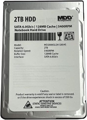 MDD MAXDIGITALDATA (MD2000GLSA12854S 2 تيرابايت 128 ميجابايت كاش 5400 دورة في الدقيقة SATA 6.0 جيجابايت/ثانية 2.5 بوصة محرك الأقراص الصلبة الداخلي للكمبيوتر المحمول - ضمان لمدة عامين in Saudi Arabia