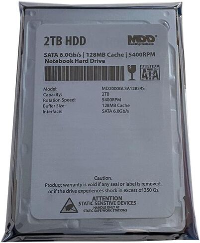 MDD MAXDIGITALDATA (MD2000GLSA12854S 2 تيرابايت 128 ميجابايت كاش 5400 دورة في الدقيقة SATA 6.0 جيجابايت/ثانية 2.5 بوصة محرك الأقراص الصلبة الداخلي للكمبيوتر المحمول - ضمان لمدة عامين in Saudi Arabia
