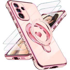 جراب هاتف Samsung Galaxy A37 5G لطيف على شكل قلب ومسند للفتيات والنساء مع واقي شاشة: حافة ذهبية فاخرة مطلية بحافة نحيفة وناعمة من مادة TPU غطاء حماية كامل للكاميرا لهاتف A37 5G (وردي) in Kuwait