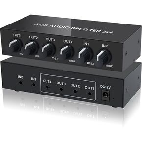 2 في 4 خارج 3.5 ملم Aux Audio Splitter ستيريو مستوى الخط الموزع خلاط مع تحكم مستقل في مستوى الصوت in Kuwait