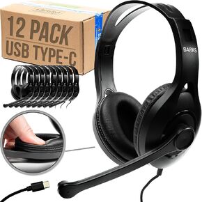 سماعات الرأس Barks USB-C Classroom مع ميكروفون (12 حزمة) - سماعات رأس متينة على الأذن للطلاب من الروضة حتى الصف الثاني عشر (قابس USB من النوع C متوافق مع أجهزة Chromebook الأحدث وأجهزة iPad والأجهزة اللوحية ومعظم أجهزة الكمبيوتر المحمولة) in Kuwait