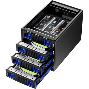CENMATE Hybrid 4*2.5/3.5" SATA HDD/SSD+12* M / B+M Key M.2 NVMe Enclosure with Cooling Fan and USB A/C 3.2 Gen 2, Hard Drive Enclosure Support 184TB(4*22TB HDD+12*8TB 2230/2242/2260/2280/22110 SSDs) in Kuwait