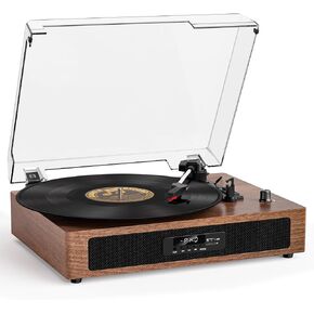 Vinyl Record Player with Bluetooth, 3-Speed Belt-Drive Turntable with Built-in Speakers, Easy Setup for Beginners, USB Recording, RCA/AUX/Headphone Jack, Classic Black Wood Design in Saudi Arabia