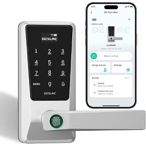 DESLOC قفل ذكي D120L مع مقبض، قفل لوحة مفاتيح WiFi مدمج للباب الداخلي، دخول بدون مفتاح 0.5S مع مقبض بصمة الإصبع، التحكم في التطبيق عن بعد، إضاءة خلفية، قفل باب إلكتروني للمكتب المنزلي، الإيجار in Kuwait