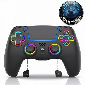 NEVORK Wireless Controller for PS5 Console and PC, Hall Effect Joysticks and Hall Triggers, RGB LED Gaming Controller 7 Colors, Programmable Back Buttons M1 M2, Turbo Rapid Fire, Dual Vibration, 6 Axis Motion, 3.5mm Audio Jack, Black in Saudi Arabia