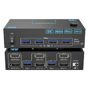 4K@144Hz KVM Switch 2 Monitors 2 Computers Displayport HDMI, USB3.0 Dual Monitor KVM Switch for 2 Computers Share 2 Monitors and 4 USB Peripherals,Wired Remote 12V Adapter and 2 USB Cable in Kuwait