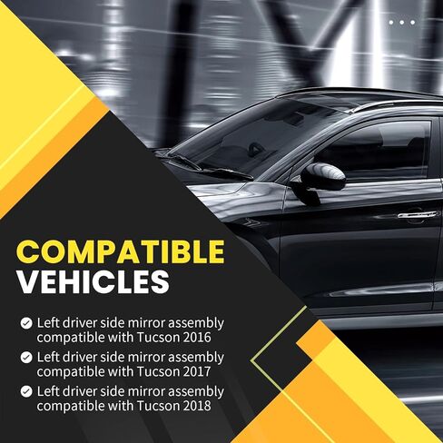 مجموعة مرآة جانبية للسائق الأيسر متوافقة مع Tucson 2016-2018 مع زجاج ساخن كهربائي وقابل للطي يدويًا باللون الأبيض 87610D3410 HY1320246 (5 دبابيس) in Saudi Arabia