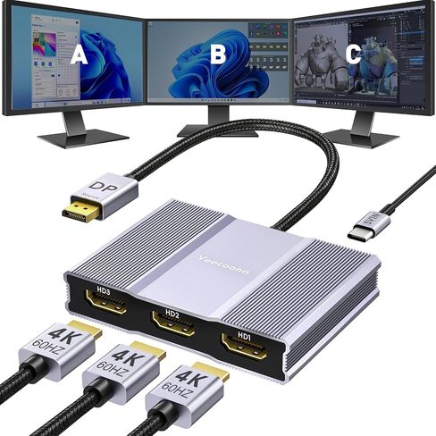 محول DisplayPort إلى HDMI 1 في 3 مخرج | 4K60 هرتز، مصدر DP إلى مقسم HDMI مقسم منفذ العرض الممتد لـ 3 شاشات، محور MST لسطح المكتب، والكمبيوتر المحمول، وNVIDIA، وبطاقة رسومات AMD - MACOS لا يدعم MST in Kuwait