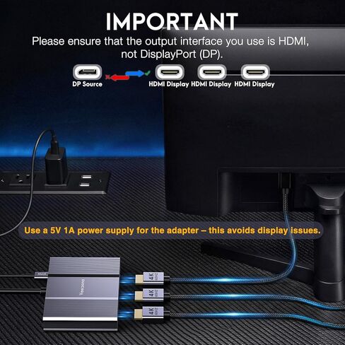 محول DisplayPort إلى HDMI 1 في 3 مخرج | 4K60 هرتز، مصدر DP إلى مقسم HDMI مقسم منفذ العرض الممتد لـ 3 شاشات، محور MST لسطح المكتب، والكمبيوتر المحمول، وNVIDIA، وبطاقة رسومات AMD - MACOS لا يدعم MST in Kuwait