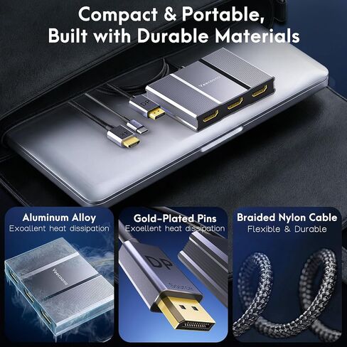 محول DisplayPort إلى HDMI 1 في 3 مخرج | 4K60 هرتز، مصدر DP إلى مقسم HDMI مقسم منفذ العرض الممتد لـ 3 شاشات، محور MST لسطح المكتب، والكمبيوتر المحمول، وNVIDIA، وبطاقة رسومات AMD - MACOS لا يدعم MST in Kuwait