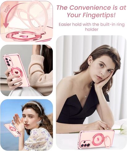 for Samsung Galaxy A37 5G Cute Love Heart Kickstand Woman Girls Phone Case with Screen Protector: Luxury Plated Gold Edge Slim Soft TPU Full Camera Protection Case Cover for A37 5G (Pink) in Saudi Arabia