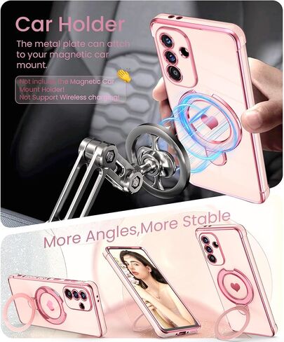 for Samsung Galaxy A37 5G Cute Love Heart Kickstand Woman Girls Phone Case with Screen Protector: Luxury Plated Gold Edge Slim Soft TPU Full Camera Protection Case Cover for A37 5G (Pink) in Saudi Arabia