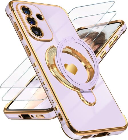for Samsung Galaxy A37 5G Cute Love Heart Kickstand Woman Girls Phone Case with Screen Protector: Luxury Plated Gold Edge Slim Soft TPU Full Camera Protection Case Cover for A37 5G (Pink) in Saudi Arabia
