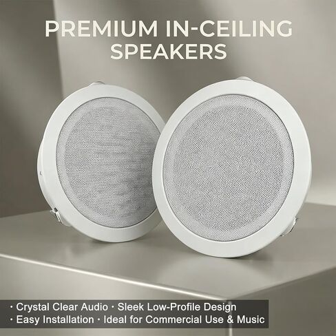 Herdio 6 Inch 70V Commercial Ceiling Speakers, High-Fidelity Audio, Effortless Installation, Wide Sound Coverage, Ideal for Restaurants, Offices and Commercial Spaces (White, 4-Pack) in Saudi Arabia