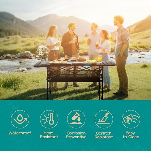 Height Adjustable Camping Table Tall Large Outdoor Folding Camping Table with Wide-Base Anti-Sink Legs & Carry Bag for Camping BBQ Beach Backyard (Black) in Saudi Arabia