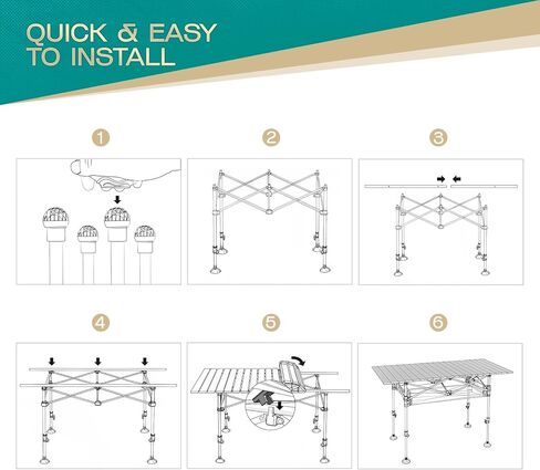 Height Adjustable Camping Table Tall Large Outdoor Folding Camping Table with Wide-Base Anti-Sink Legs & Carry Bag for Camping BBQ Beach Backyard (Black) in Saudi Arabia