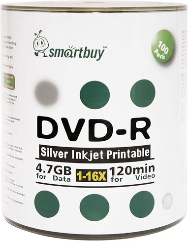 Smartbuy 100-disc 4.7GB/120min 16x DVD-R Silver Inkjet Hub قابل للطباعة قرص وسائط فارغ + علامة سوداء دائمة in Saudi Arabia