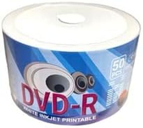 DVD-R 16x 4.7GB White Inkjet Hub Printable 50 Pieces by LSK Media | Blank DVDs for Burning Video | DVD Discs Blank | Recordable DVDs in Saudi Arabia