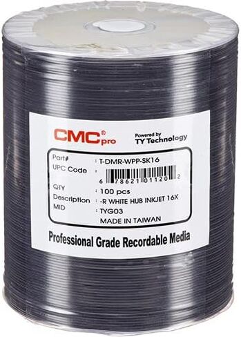 Taiyo Yuden 200 CMC Pro 16X DVD-R 4.7GB أبيض Inkjet Hub قابل للطباعة in Saudi Arabia