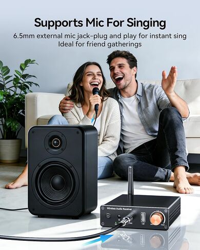 Bluetooth 6.0 Receiver, Hi-Fi Adapter with Wireless Long-Range Low-Latency, Suitable for Home Audio Music Streaming Stereo Systems/Home Speakers, Featuring AUX 3.5mm/RCA, USB Playback in Saudi Arabia