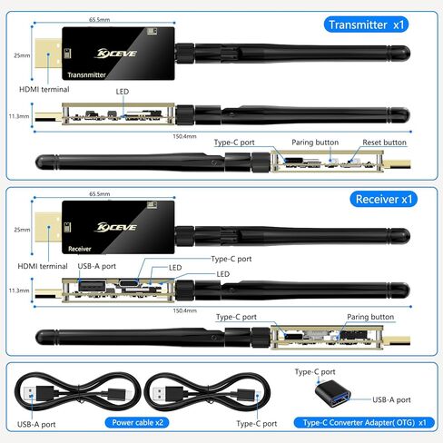 جهاز إرسال واستقبال لاسلكي HDMI، طقم موسع HDMI لاسلكي بوظيفة KVM مع هوائي، بدون تصميم لتبديد الحرارة بشكل أفضل، نطاق 200 متر/656 قدم in Saudi Arabia