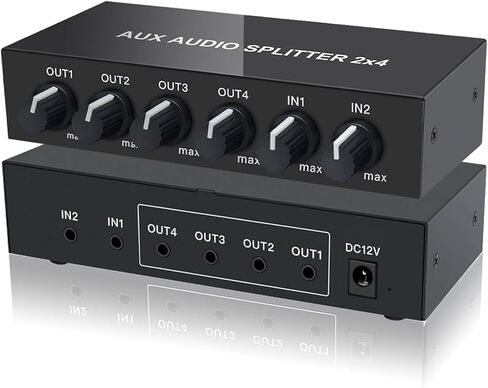 2 في 4 خارج 3.5 ملم Aux Audio Splitter ستيريو مستوى الخط الموزع خلاط مع تحكم مستقل في مستوى الصوت in Kuwait