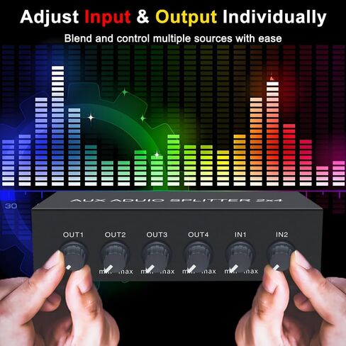 2 في 4 خارج 3.5 ملم Aux Audio Splitter ستيريو مستوى الخط الموزع خلاط مع تحكم مستقل في مستوى الصوت in Kuwait