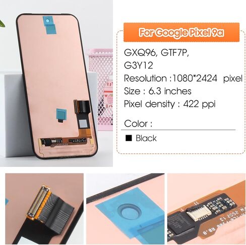 Original Screen for Google Pixel 9a 5G Screen Replacement for Pixel 9a LCD Screen GXQ96, GTF7P, G3Y12 Touch Display Digitizer Assembly Repair Parts No Frame(Black in Saudi Arabia