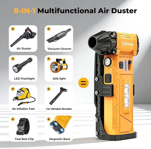 Electric Air Duster & Vacuum 2-in-1, 180000RPM Brushless Motor, Rechargeable Compressed Air Duster with 8000mAh Battery, Stepless Speed Control, 7-Mode Light Mini Blower for PC, Car, Home, Outdoor in Saudi Arabia