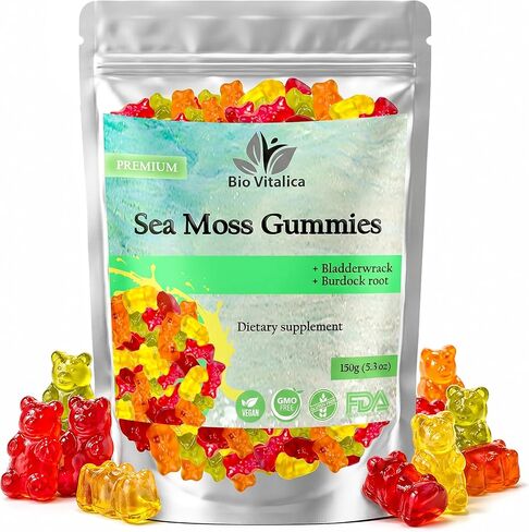 Sea Moss Gummies - Irish sea Moss raw Organic, Bladderwrack, Burdock Root. Contains Sea Moss Gel and Powder. Superfoods for Vegan, Keto and Dr Sebi Diet. Immune and Energy Boosting. in Saudi Arabia