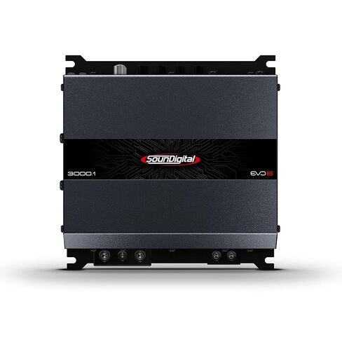SounDigital EVO6 3000.1 مضخم صوت السيارة 3000 وات RMS، فئة D قطعة واحدة، 1 أوم ثابت، نطاق كامل، تصميم مضغوط، LPF/HPF مدمج، تعزيز الجهير، MOSFET، مشبك وتشغيل مؤشرات LED، SD3000.1-1D in Saudi Arabia