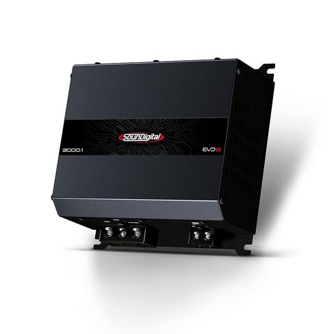 SounDigital EVO6 3000.1 مضخم صوت السيارة 3000 وات RMS، فئة D قطعة واحدة، 1 أوم ثابت، نطاق كامل، تصميم مضغوط، LPF/HPF مدمج، تعزيز الجهير، MOSFET، مشبك وتشغيل مؤشرات LED، SD3000.1-1D in Saudi Arabia
