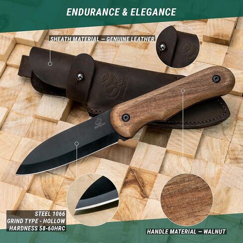 سكين BeaverCraft Bushcraft Full Tang - سكين بوش للتخييم مع غمد، فولاذ كربوني، شفرة ثابتة صغيرة EDC، هدية في الهواء الطلق للرجال | ظل BSH5 in Kuwait