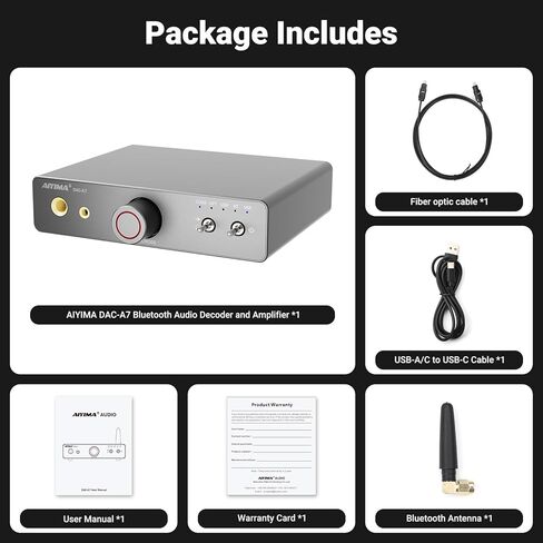 AIYIMA DAC A7 Mini Desktop Bluetooth DAC، USB C محول صوت رقمي إلى تناظري لمضخم صوت استريو منزلي، 3.5 ملم | مقابس سماعة رأس مزدوجة مقاس 6.35 ملم، ومدخل بصري/محوري، ومخرج RCA in Kuwait