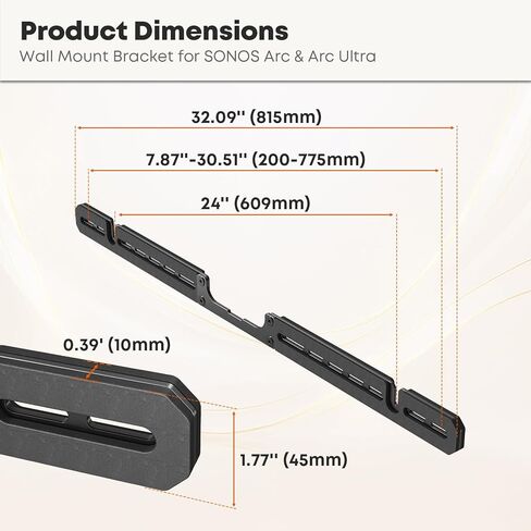 PUTORSEN Sonos Arc Ultra & Sonos Arc Soundbar Wall Mount, Sound Bar Mounts Under TV, Hidden Design,with Spirit Level and Protective Foam Pads,Weight Capacity 22 LBS in Saudi Arabia