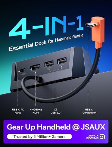 قاعدة JSAUX 4 في 1 USB C للألعاب المحمولة، مخرج HDMI 2.0 4K@60 هرتز، توصيل طاقة 100 وات، 2 USB 2.0، متوافق مع ROG Xbox Ally/Xbox Ally X/Steam Deck LCD وOLED/ROG Ally X/Legion Go 2/S-HB0503 in Saudi Arabia