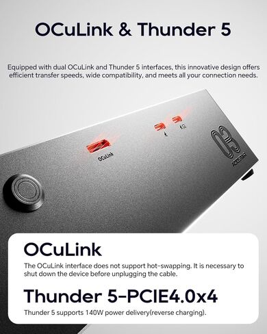 قاعدة شحن AOOSTAR AG03EGU مع PSU بقدرة 800 وات، وOCuLink+2*TB5(منافذ شحن PD 100/140W وTGX Hot Swap، تدعم ما يصل إلى 500WEGU. متوافقة مع أجهزة الكمبيوتر المحمولة والأجهزة التي تعمل بنظام التشغيل Windows 11 Thunderbolt 4/5/وUSB 4/4 V2 in Saudi Arabia