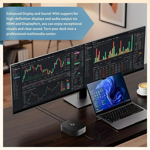 محطة إرساء HP 5TW10AA بقدرة 120 وات لأجهزة الكمبيوتر المحمول ذات الشاشة المزدوجة USB-C G5 مع HDMI ومنفذ DisplayPort وكابلات USB-C (جديدة) in Kuwait
