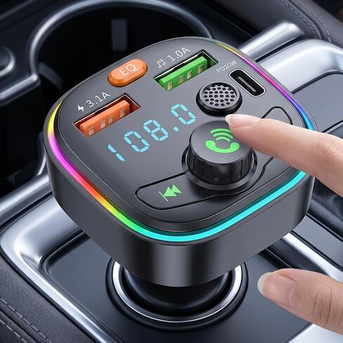 Car USB Charger FM Transmitter, Bluetooth MP3 Player with Dual USB Type-C & PD Fast Charging, LED Display, 12V-24V Universal Compatibility for Cars, Trucks and SUVs in Saudi Arabia