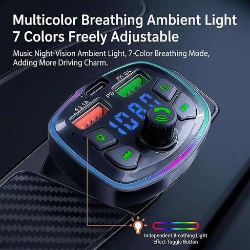 Car USB Charger FM Transmitter, Bluetooth MP3 Player with Dual USB Type-C & PD Fast Charging, LED Display, 12V-24V Universal Compatibility for Cars, Trucks and SUVs in Saudi Arabia